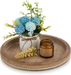 Plateau rond en bois décoratif : Plateau porte-bougie décoratif pour table basse - Style rustique campagnard - Product Image 1