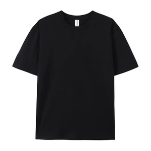 T-shirt noir oversize à manches courtes pour homme, couleur unie, col rond, tee-shirt décontracté vierge, fournisseur de vêtements en gros - Product Image 3