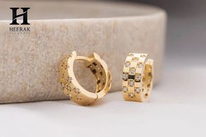Custom 925 Sterling <b>Silver</b> Checkerboard Earrings Elegant Wide Gold Plated Grid Mosaic Diamond Huggie Hoops Wholesale - Product Image 3