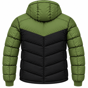 Chaqueta acolchada verde oliva y negra para hombre, chaqueta acolchada de invierno para hombre al por mayor, chaqueta acolchada con capucha para hombre con logo personalizado. - Product Image 2