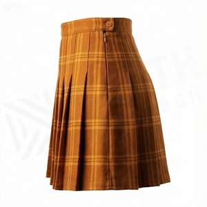 Jupe plissée courte pour femme, motif écossais, en coton et fibre de bambou, style automne, taille normale, tissu tissé, design confortable - Product Image 3