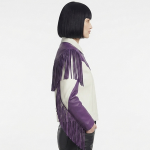 Female Stand Collar Leather Fringe <b>Jackets</b> Women Fashion Leather Fringed <b>Jacket</b> Ladies Zipper Leather Fringe <b>Jackets</b> - Product Image 3
