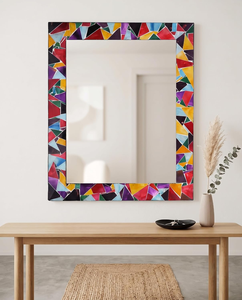 Espejo Rectangular de Mosaico Geométrico Colorido, Espejo Decorativo Hecho a Mano con Marco de Azulejos de Vidrio Multicolor para un Estilo Moderno - Product Image 1