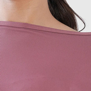 Custom High Elasticity Fitness Wear Seamless <b>Long</b> Sleeve <b>Shirt</b> <b>Women</b> Crop Design V Hem Wide Neck Sportswear <b>Shirt</b> Yoga Top - Product Image 4