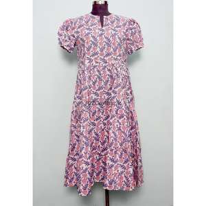 Robe midi imprimée 100 % coton pur la plus vendue pour femme, taille naturelle, tenue décontractée d'été pour le bureau, le brunch et les voyages - Product Image 1