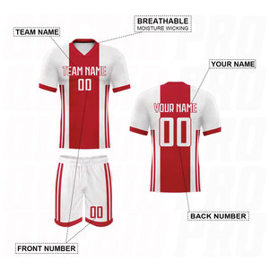 Kit de football personnalisé haut de gamme pour adultes, maillot et short de football rouge et blanc, ensemble personnalisé avec nom et numéro d'équipe, uniformes d'équipe personnalisés - Product Image 5