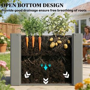 Jardinière surélevée et bac de plantation gris pour extérieur, pot de fleurs élégant pour usage intérieur/extérieur - Product Image 3