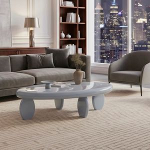 Table basse moderne en pierre de galets 46 po x 29 po x 12 po gris brillant - Product Image 2