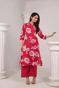 Conjunto Coordinado de Algodón Puro con Estampado Floral, Estilo Veraniego, Kurta y Pantalón Palazzo de Algodón, Ropa de Verano - Product Image 2