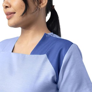 Women's Blue <b>Scrub</b> Set Short Sleeve Top With Pockets Hospital Uniform Woven Cotton Polyester Blend - Product Image 6