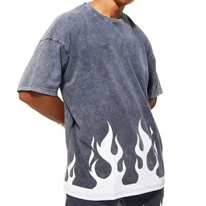 Short Sleeves Men's T-<b>Shirt</b> <b>Flame</b> Print Acid Washed 100% Cotton Street Wear Casual O-Neck Jersey Knitted Breathable 180g - Product Image 3