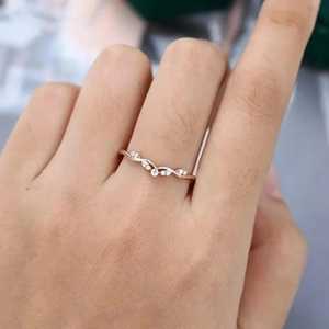 Vintage Diamond Wedding Band Unique Marquise Shape Diamond <b>Stacking</b> <b>Ring</b> Art Deco Curved Wedding <b>Ring</b> 14K Rose <b>Silver</b> <b>Rings</b> - Product Image 1
