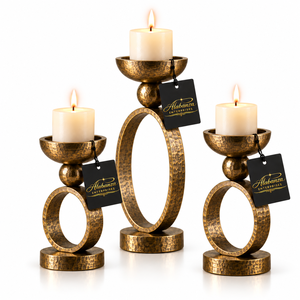ALABANZA ENTERPRISES Ensemble de 3 bougeoirs en acier inoxydable faits à la main, supports décoratifs en métal pour la maison et les tables de mariage - Product Image 1