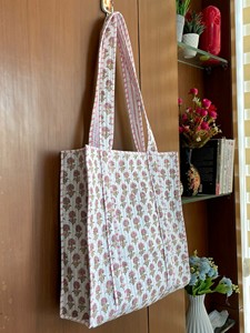 Sac fourre-tout matelassé en coton pour femme, style vintage, avec poche intérieure, imprimé bloc, sac de rangement pour courses, idéal pour le quotidien et la saison estivale - Product Image 2