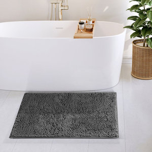 Tapis de bain rectangulaire en chenille shaggy, couleur unie, antidérapant, fabriqué à la machine, à poils longs, absorption d'eau, décoration intérieure - Product Image 1