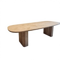 Mesa de Comedor Moderna Nórdica de Madera Maciza con Tapa de Mármol, Diseño Ovalado ATELIER, MANGALAM ART EXPORT, Ecológica, Duradera, Fácil de Limpiar