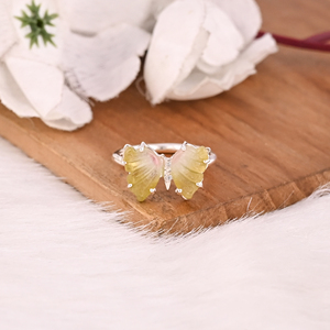 Good Quality 925 Sterling Silver Natural Bio Tourmaline Minimalist Jewelry <b>Butterfly</b> Ring Custom Design Wedding Ring for Women - Product Image 2