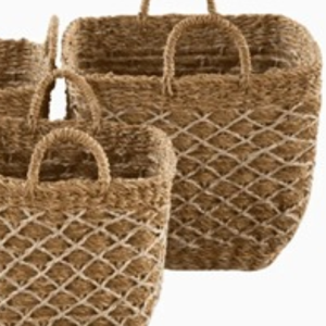 Natural Seagrass & Jute U-Shape Square Bucket with Handle – Handmade Decorative Storage <b>Basket</b> - Product Image 3