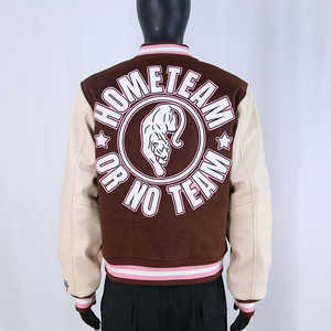 Blouson universitaire rétro en chenille brodée à col montant, style athlétique, avec manches en cuir, pour hommes, OEM/ODM - Product Image 6