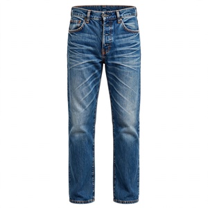 Jean en denim délavé coupe droite pour homme, taille moyenne, décontracté, à boutons, séchage rapide, respirant, écologique, export - Product Image 4