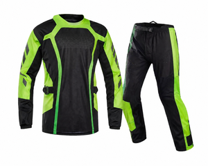 Combinaison de motocross pour homme, noire et verte, 100% polyester, manches longues, impression par sublimation, respirante, vêtements de course, combinaison de motocross - Product Image 1