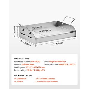 Piastra Rettangolare Universale 17x13 Pollici in Acciaio Inox per Griglia a Gas, Piastra Portatile per BBQ Teppanyaki - Product Image 5