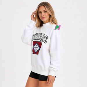 Sudadera Oversize de Cuello Alto para Mujer con Bordado del Mapa del Estado de Arkansas, Sudadera de Forro Polar para Otoño - Product Image 3