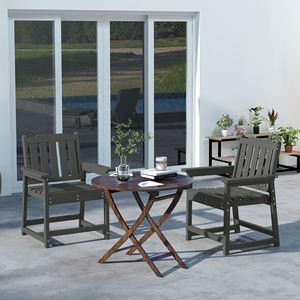 Set di 2 sedie da esterno grigie in HDPE con braccioli e schienale a doghe per patio, prato, bordo piscina o giardino - 2 pezzi - Product Image 2