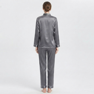 Women's Satin <b>Pajamas</b> Set Long Sleeve Mandarin Collar Full Length Satin Sleepwear <b>Suit</b> Women Nightwear Sexy Shirt <b>Pajama</b> Set - Product Image 4