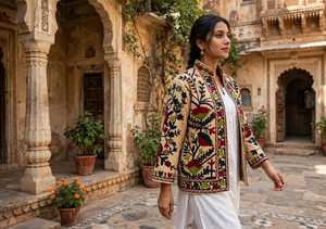 Veste en coton écologique brodée de fleurs avec col montant et fermeture à points ouverts, style hiver Prairie Chic, vêtements d'extérieur pour femmes - Product Image 5