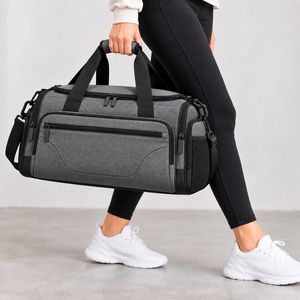 Bolsa de Viaje Gris Personalizada, Bolsa Deportiva de Gran Capacidad, Bolsa de Gimnasio con Múltiples Bolsillos, Bolsa de Fin de Semana - Product Image 4