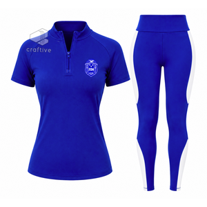Zeta Phi Beta <b>Women's</b> Workout Set Quarter Zip Top Short Sleeve High Waist <b>Leggings</b> With Contrast <b>White</b> Stripe Sports Activewear - Product Image 1