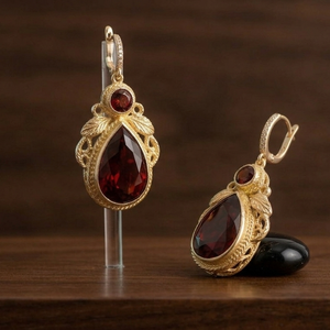Pendientes de Plata de Ley 925 al por Mayor, Chapados en Oro de 18K, con Granate Rojo, 5 Pulgadas, 15g, Redondos, 8mm, Forma de Pera, Joyería de Moda, Precio de Fábrica - Product Image 1