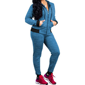 Conjunto Deportivo Casual de Invierno para Mujer, Azul, con Bordado, Parches, Capucha, Cremallera, Transpirable y Ecológico - Product Image 4