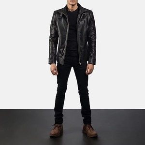 Classic Design Biker Leather Canvas Jacket New Arrival Streetwear Motorcycle Slim Fit Winter <b>Stand</b> Collar Front Logo - Product Image 4