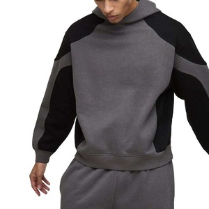 Survêtement à capuche gris et noir pour homme, avec blocs de couleur, manches longues, décontracté, avec poches latérales, taille élastique, pour l'automne - Product Image 5