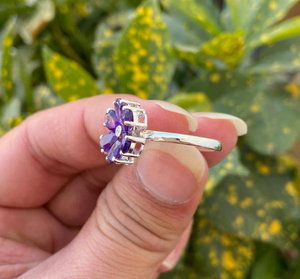 Floral Amethyst <b>Ring</b> Sterling Silver Flower Design February Birthstone Handmade Gemstone Jewellry - Product Image 3