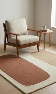 Modern Abstract <b>Block</b> Wool Square Medium Pile Area Rug Soft Tufted Anti-Slip Cream Terracotta Beige for Living Room Bedroom - Product Image 5