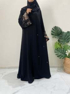 Black Embroidered Elegant Abaya Long Sleeve Floor Length Modest <b>Dress</b> Women Middle East <b>Prayer</b> Wear Breathable Quick Dry - Product Image 4