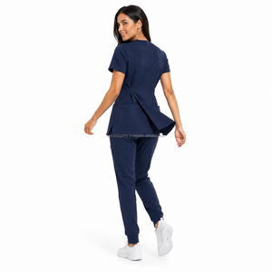 Custom Woven Label Side Pocket <b>Jogger</b> Cuff Stretch Medical <b>Scrub</b> Uniform Set Breathable Stretch Fabric For Medical Supplier - Product Image 4