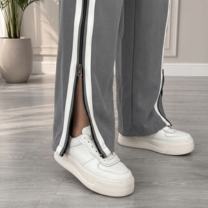 Crescent Wear Trending Womens Grey <b>Track</b> <b>Jacket</b> White Stripes Pant Oversized Fit 100% Cotton Winter High Street Fashion - Product Image 4