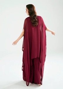 Traje pakistaní color borgoña con chal de malla con cuentas, kurta recta y conjunto palazzo para mujer, ropa formal. - Product Image 4