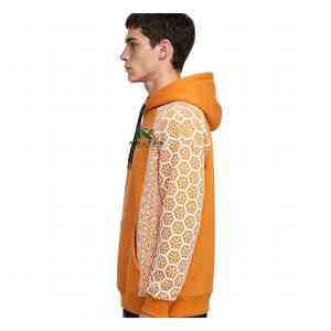Sweat à capuche unisexe NEXTEX en molleton doux de coton, motif nid d'abeille, couleur moutarde et blanc, chaud et graphique - Product Image 4