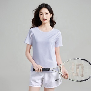 Camiseta deportiva de secado rápido con 88% poliéster y 12% spandex, que absorbe la humedad, para mujer, de manga corta, para gimnasio. - Product Image 1