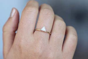 Women's 14K Gold Plated Lab Grown Triangle Cut Diamond 2.5 Carat IGI Certified Minimalist Engagement <b>Ring</b> - Product Image 6