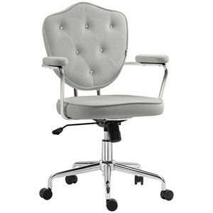 Sedia Girevole Direzionale in Velluto Grigio con Design Trapuntato a Bottoni per Ufficio Domestico - Product Image 1