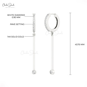 Pendientes de Aro con Diseño de Barra en Oro Sólido de 14K y Diamantes Blancos Naturales de 0.40CTW, con Cierre de Bisagra, Joyería Fina para Mujer - Product Image 5
