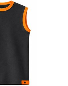 Conjunto de dos piezas para hombre, camiseta sin mangas negra y pantalones cortos, conjunto informal de verano de algodón con ribete naranja y cordón ajustable. - Product Image 2