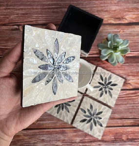 Ensemble de thé et café en nacre pour cadeaux sous-verres en noyer élégants personnalisés sous-verres en nacre incrustés pour la maison moderne - Product Image 4