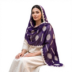 Women Purple Chiffon Geometric Embroidered <b>Shawl</b> Lightweight Breathable Ethnic Scarf Daily Wear <b>Wrap</b> Hijab Style Wholesale OEM - Product Image 1